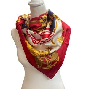 ECHO  Square scarf 100% Silk Nautical , Navy Sailing Motif Red, Gold, Blue Scarf